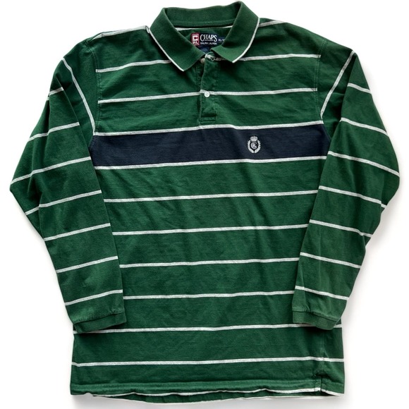 Vintage Other - Vintage Chaps Ralph Lauren Polo Shirt Green Gray Blue Striped Preppy Rugby XL